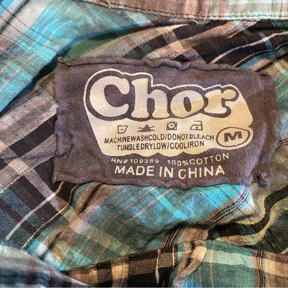 CHOR Men’s madras plaid cotton short sleeve button down shirt GUC SZ M - Picture 3 of 5